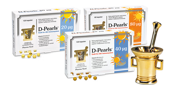 D-Pearls - vitamin D kosttilskudd som kommer i tre forskjellige styrker