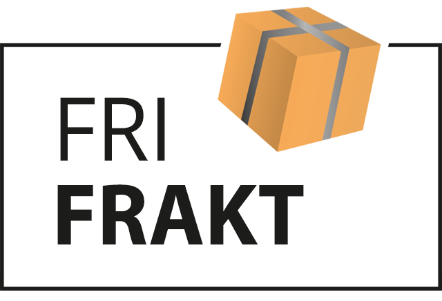 Vi sender alltid fraktfritt med Posten. Illustrasjon av pakke og teksten fri frakt