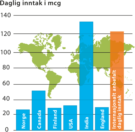 Graf som viser daglig inntak av krom i mcg